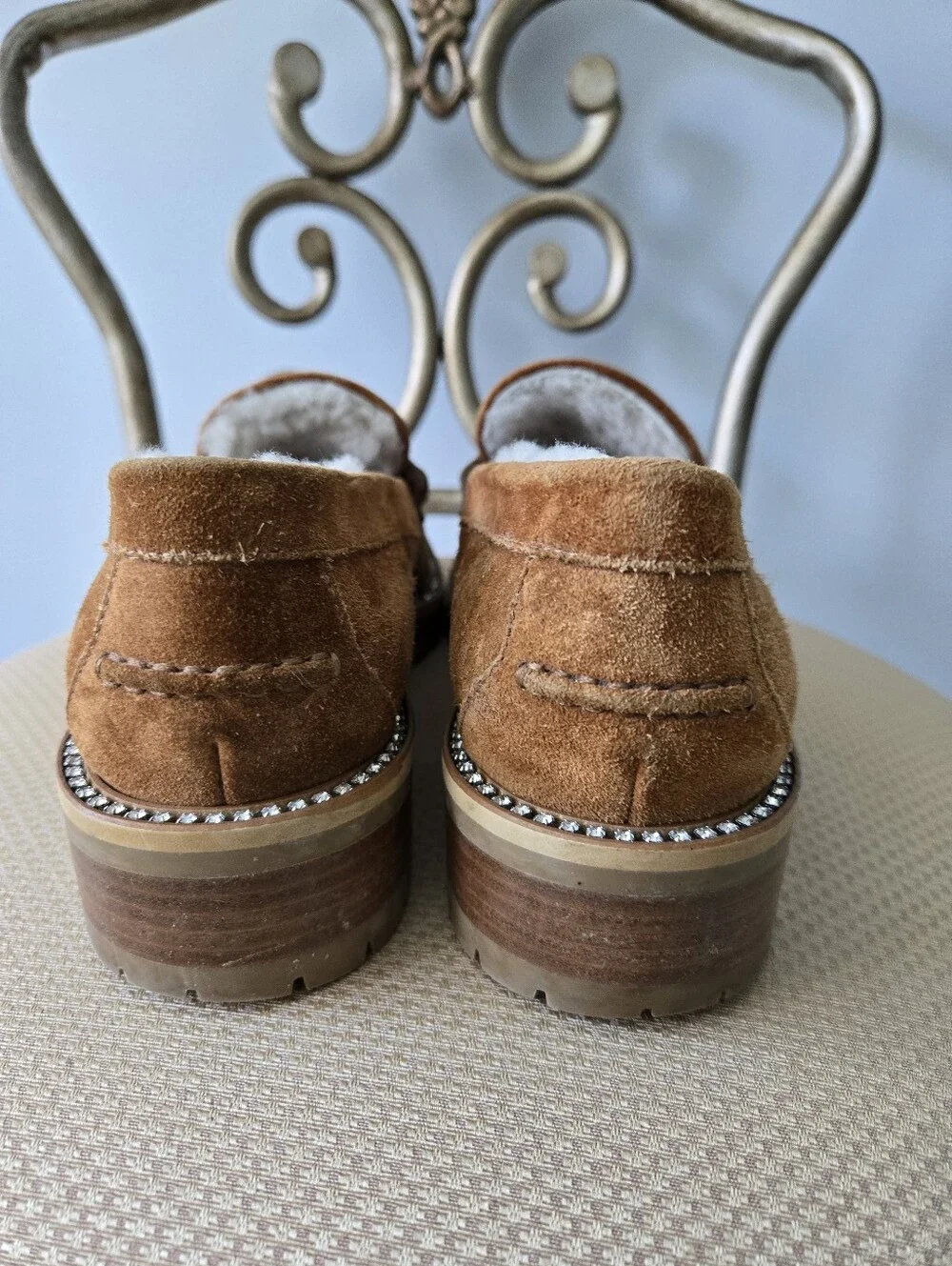 Jimmy Choo Brown Suede Crystal Embellishments Loafers, Size 39.5 - Picture 6 of 12